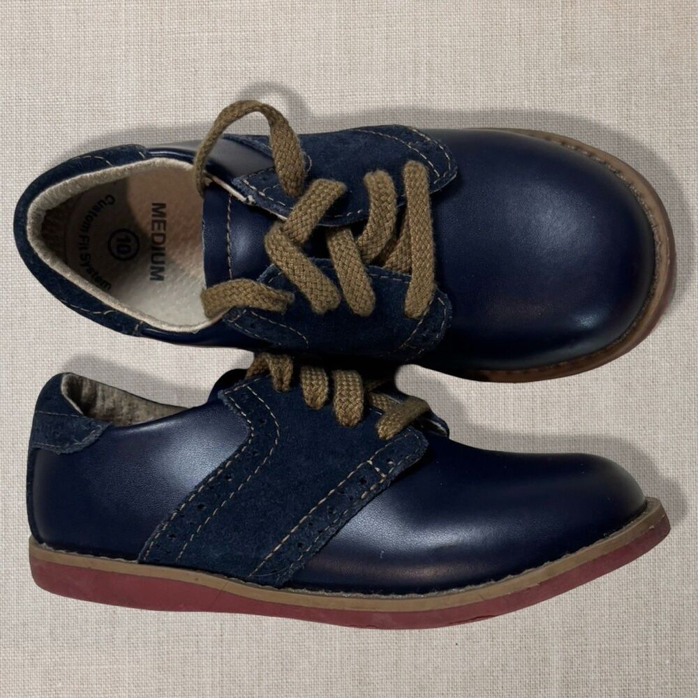 Florsheim Kids Boys Navy Leather Suede Oxford Dress Shoes Size 10